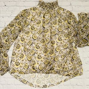 Vince Camuto yellow and black gathered mock neck blouse (Med)